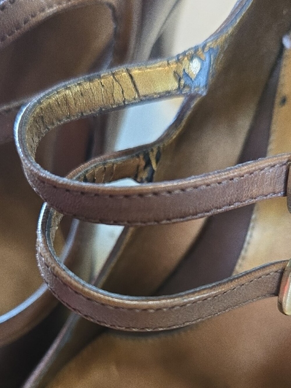 Vintage Circa Joan & David Leather Mary Jane Pump Adjustable Straps Gold Buckle - Picture 11 of 11